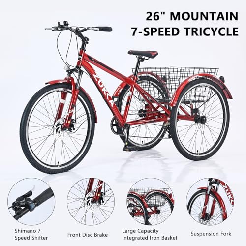 26-Inch 7-Speed 3 Wheel Adult Tricycle with Basket C659