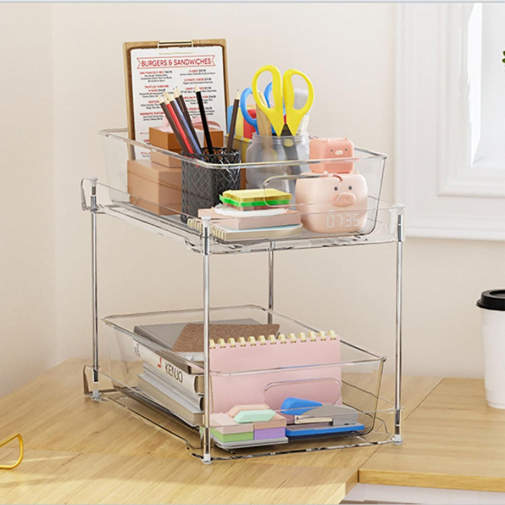 2Tier Clear Under Sink Organizer Storage Slide-Out Cabinet Rack E864641