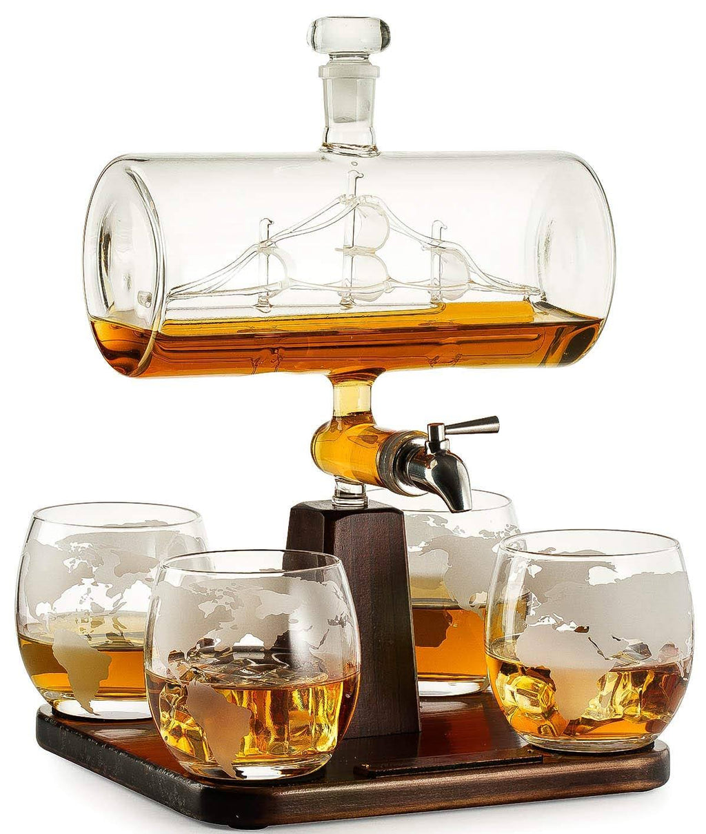 Whiskey Decanter Set with 4 Globe Glasses B78567