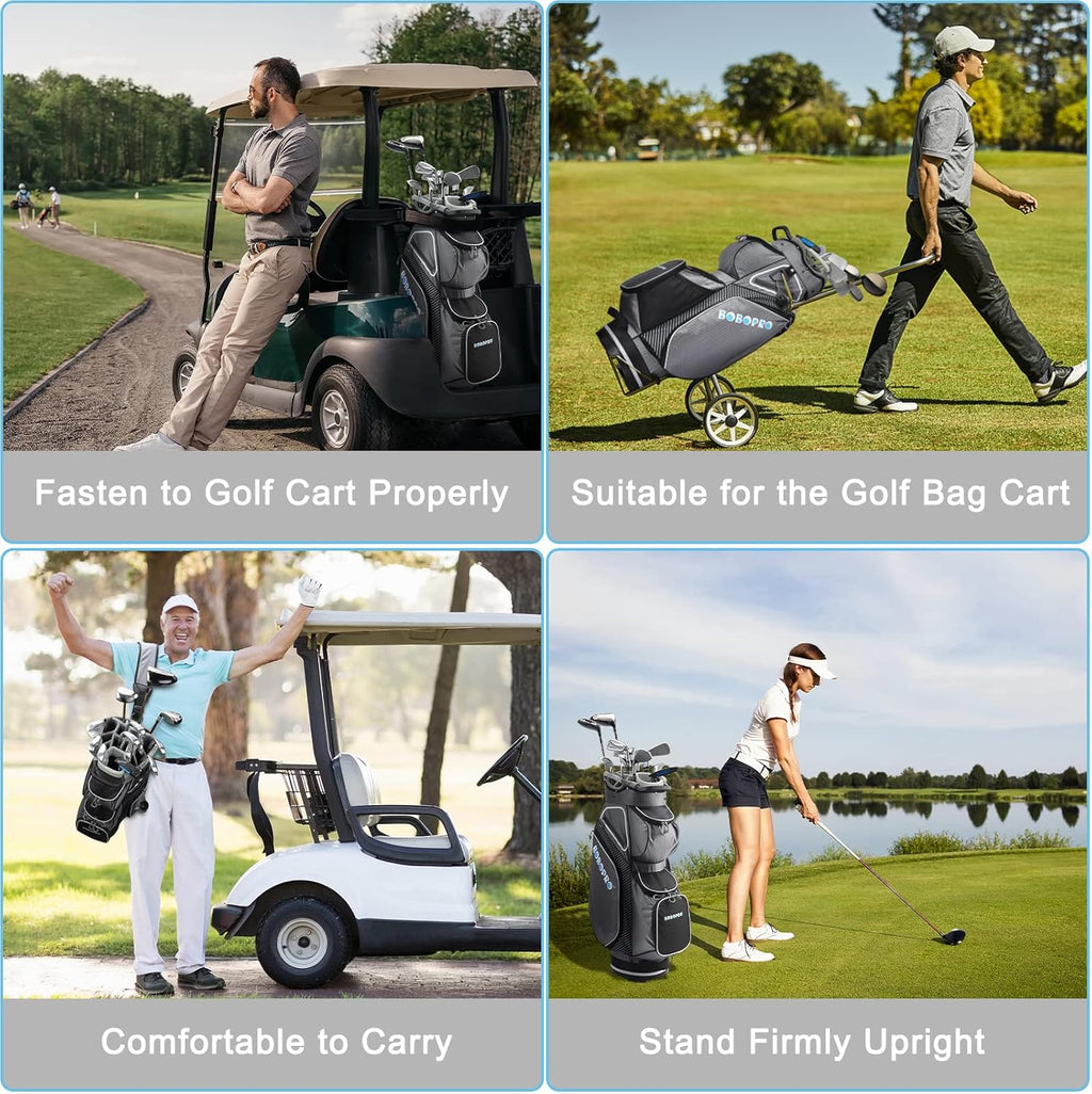 Golf Cart Bag with 14 Way Divider Top, 8 Pockets, Cooler Pouch, Rain Hood, Dust Cover, Detachable Single Strap O54264