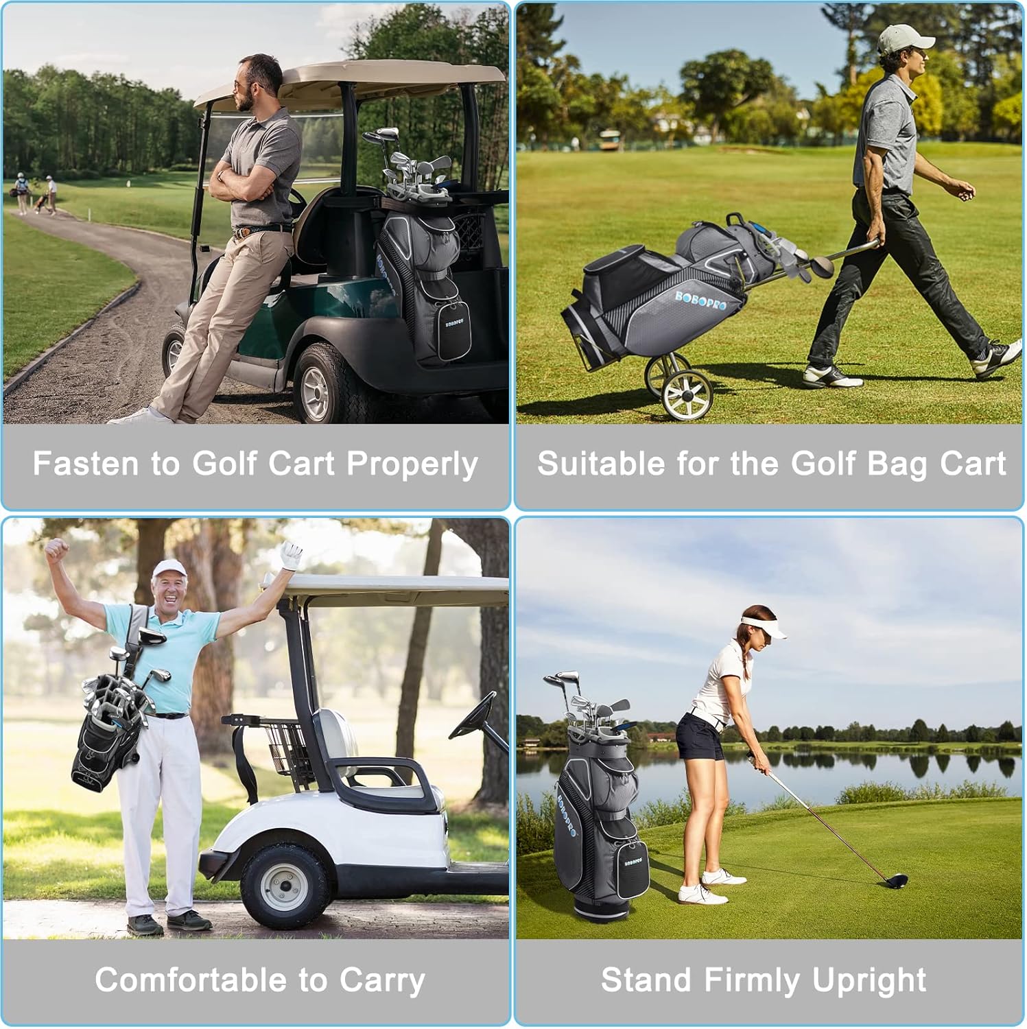 Golf Cart Bag with 14 Way Divider Top, 8 Pockets, Cooler Pouch, Rain Hood, Dust Cover, Detachable Single Strap O54264