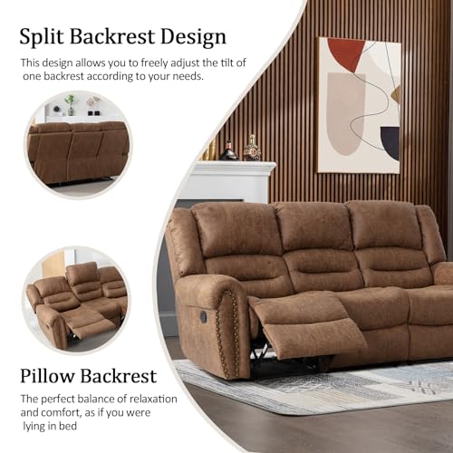 Manual Recliner Sofa Set, 2 Pieces, Nut Brown L26892