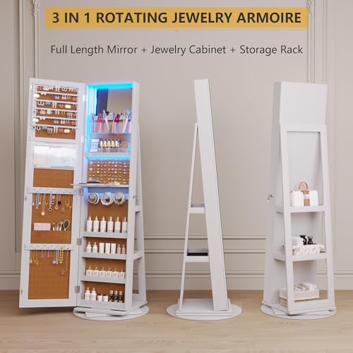 Black Swivel Jewelry Cabinet with Lights and Full Length Mirror P965