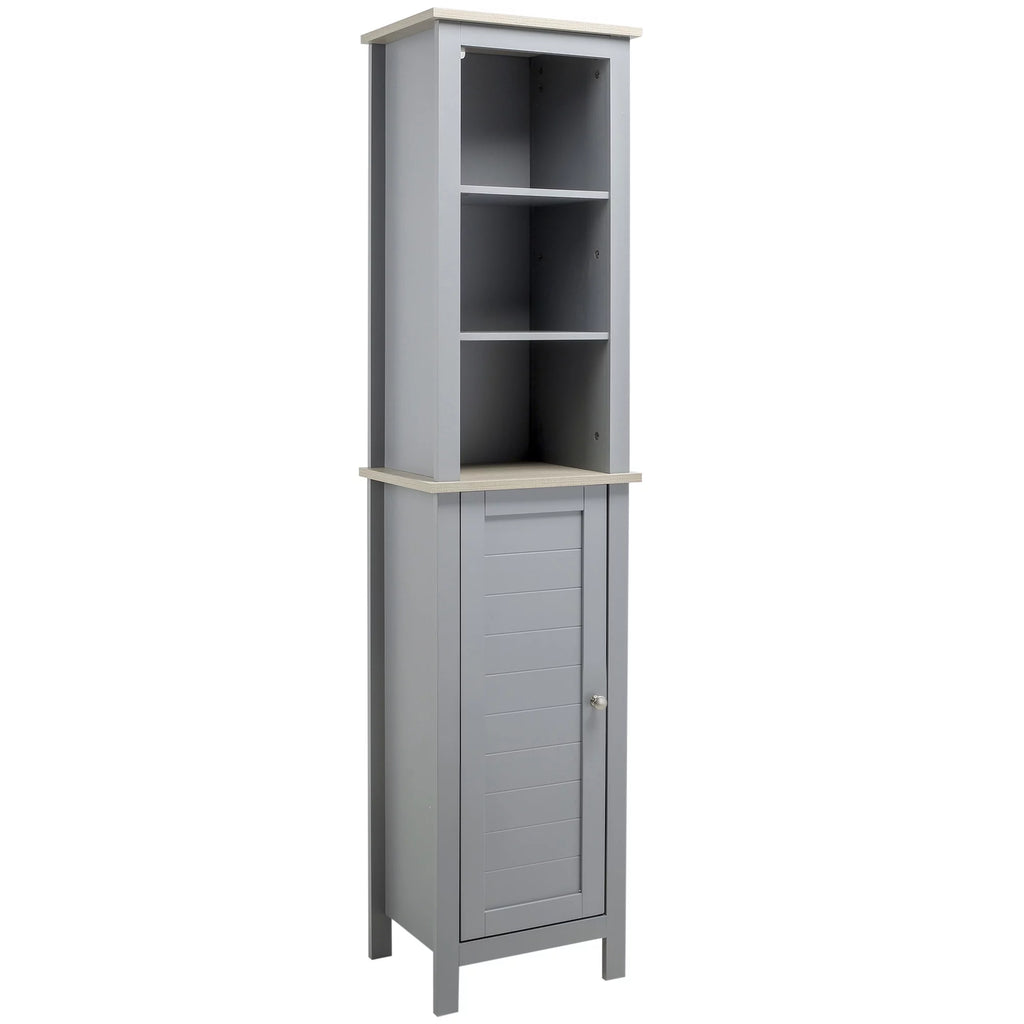 Grey Tall Bathroom Storage Cabinet with 3 Tier Shelf and Door T5481