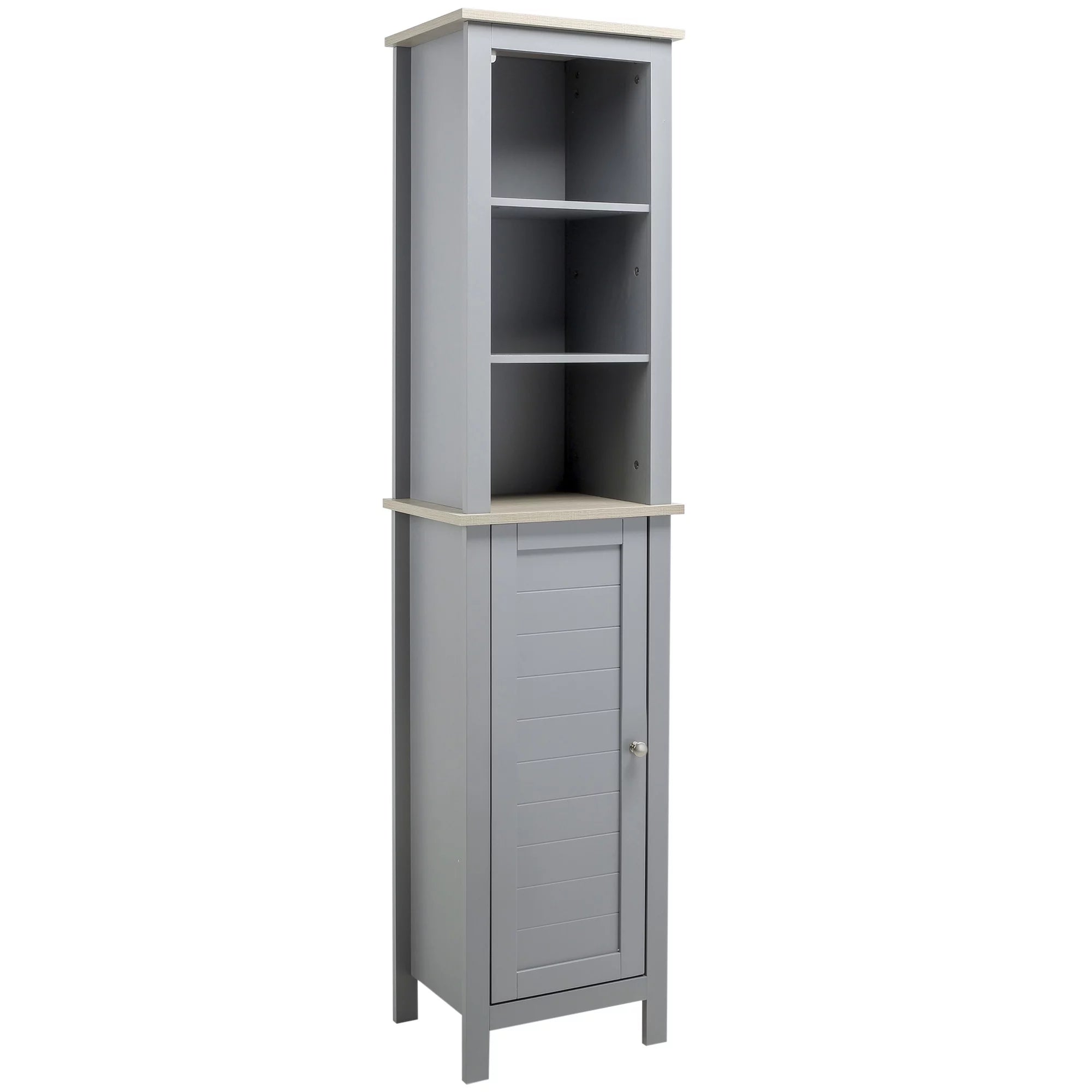 Grey Tall Bathroom Storage Cabinet with 3 Tier Shelf and Door T5481
