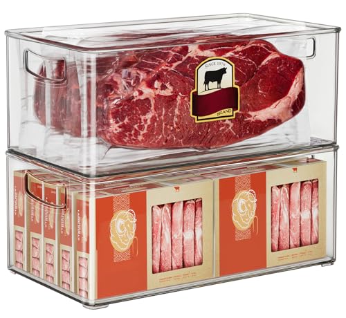 2 Pack Deep Freezer Organizer Bins, Stackable Chest Freezer Storage Bins, Food-Grade Plastic C1526