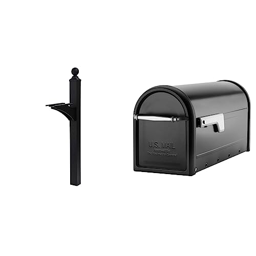 Black Aluminum Mailbox Post and Galvanized Steel Post-Mount Mailbox C3551