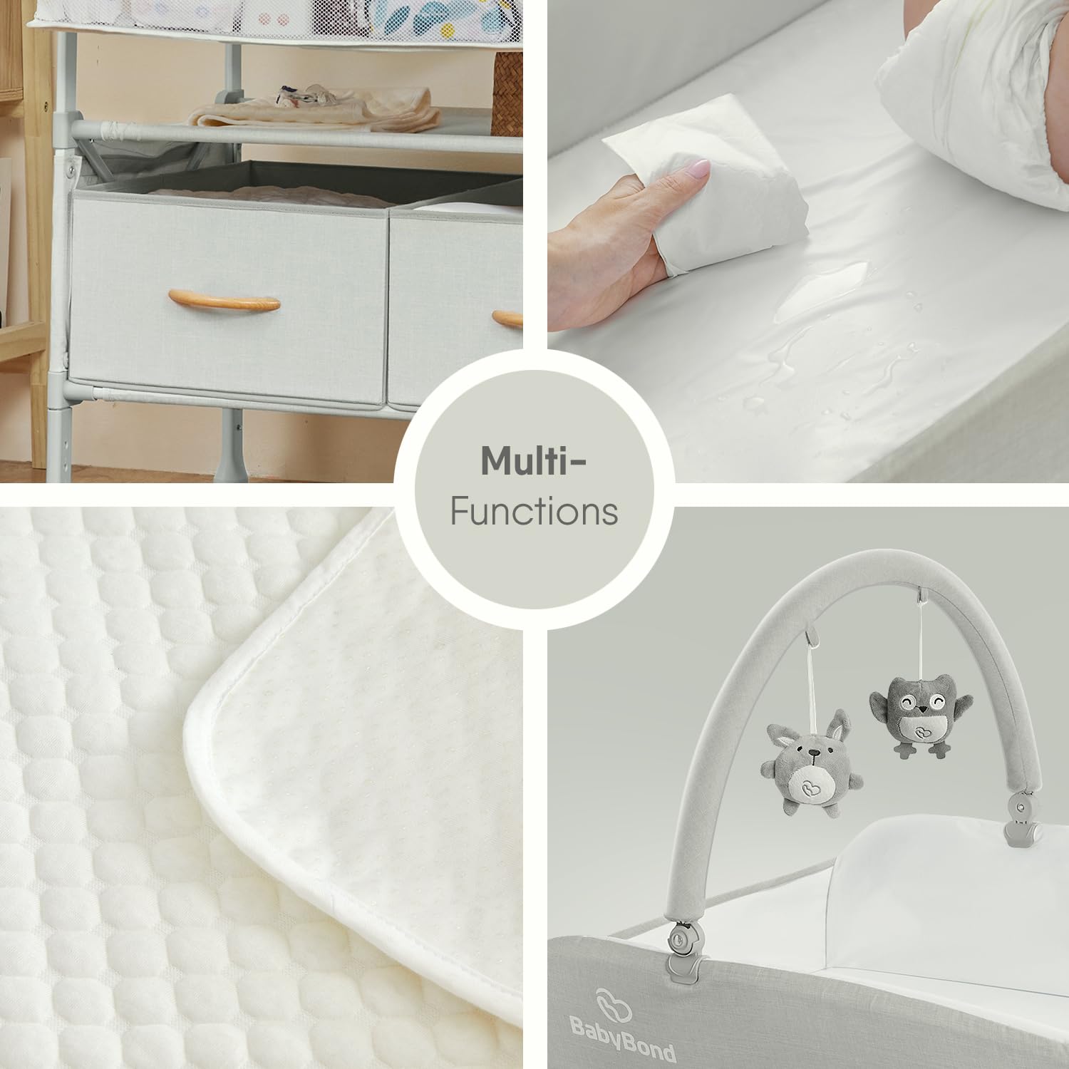 Beige Foldable Baby Changing Table with 2 Storage Baskets D62856