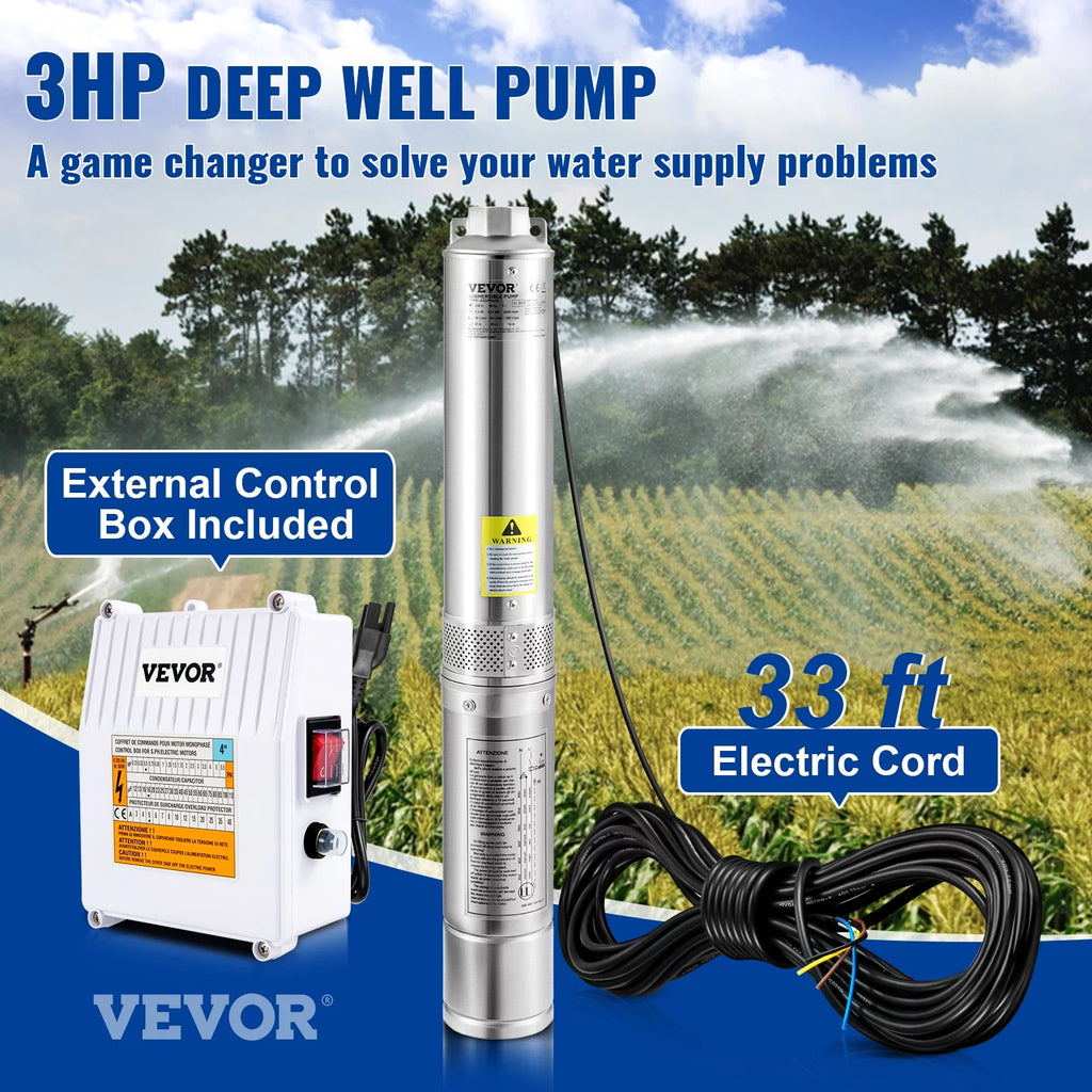 3HP 230V 37GPM 640 ft Head 4 inch Stainless Steel Submersible Pump Q4278
