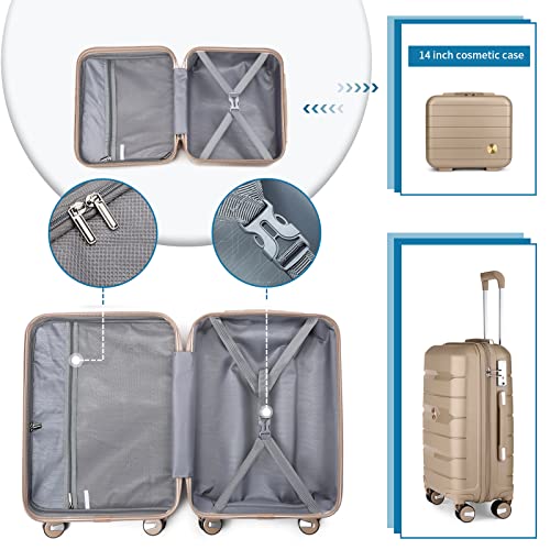 20" Carry On Luggage and 14" Mini Cosmetic Cases Travel Set Lightweight Polypropylene Hardside Suitcase with TSA Lock YKK Zipper Spinner Wheels (2 Piece Set, Ice Blue) Y27825