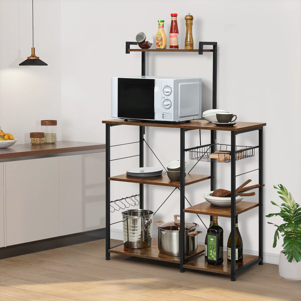 Brown 6 Shelves Utility Storage Shelf with Wire Basket U5849