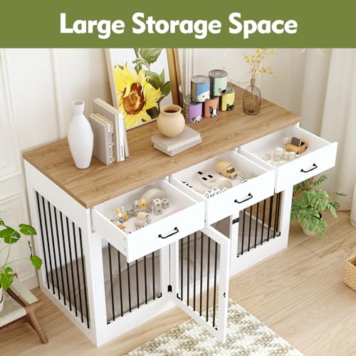 White Extra Large Dog Crate Furniture with 3 Drawers A9025