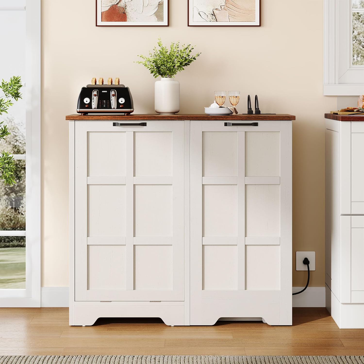 White Oak Tilt Out Trash Cabinet 13 Gallon L1000