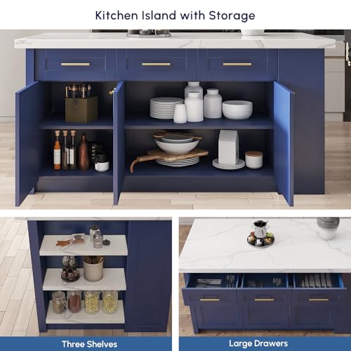 72'' White Kitchen Island with 3 Drawers K307131