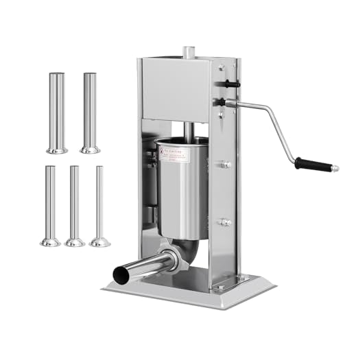7L/14LB Stainless Steel Manual Sausage Stuffer with 5 Stuffing Tubes D22313