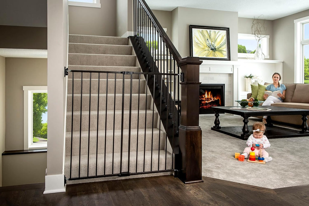 Black 36" H Baby Gate and 76" Wide 3-Panel Configurable Baby Gate K6143