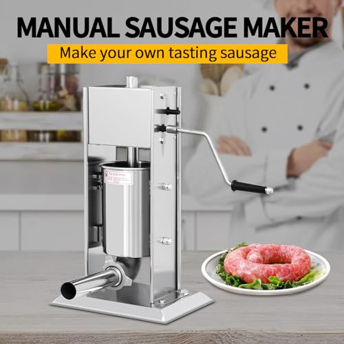 7L/14LB Stainless Steel Manual Sausage Stuffer with 5 Stuffing Tubes D22313
