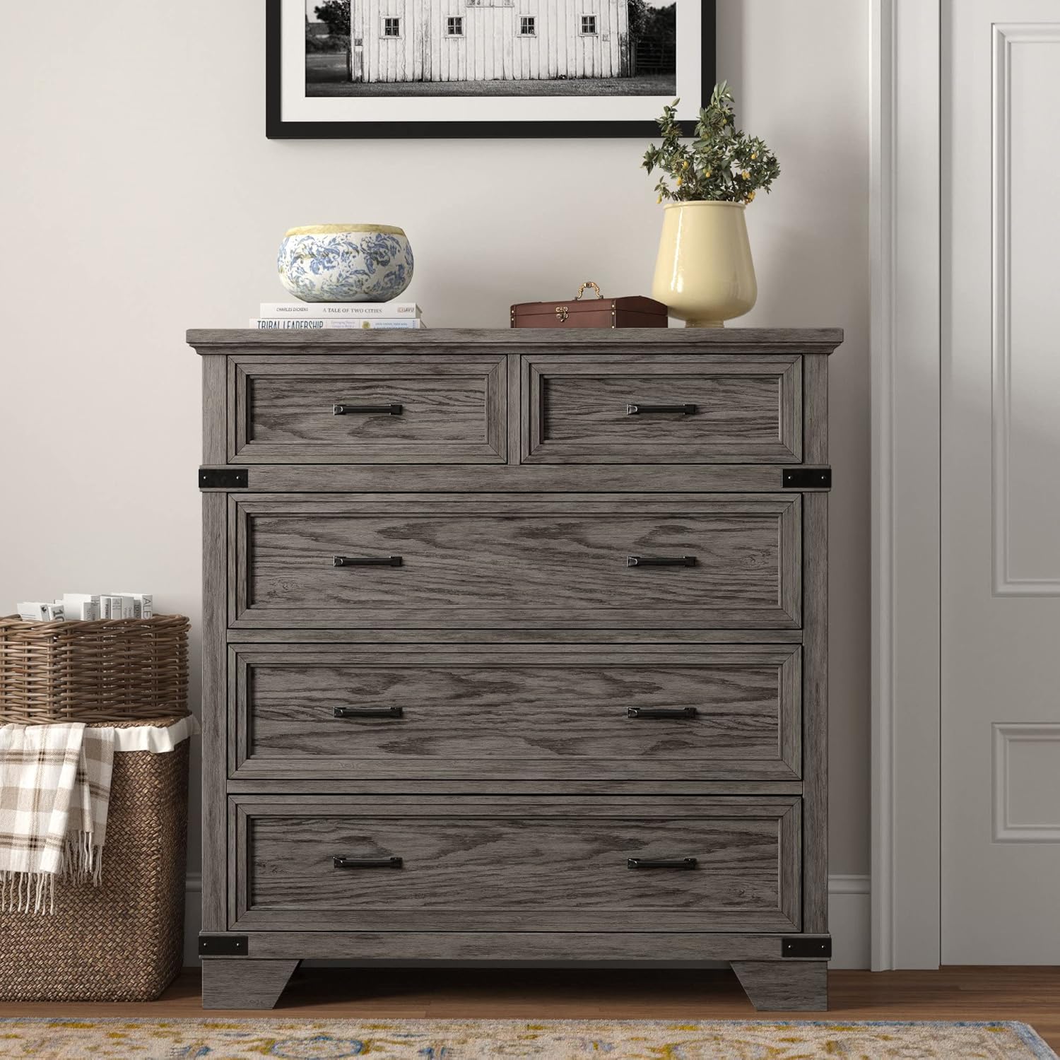 Brushed Steel 5 Drawer Dresser Q226