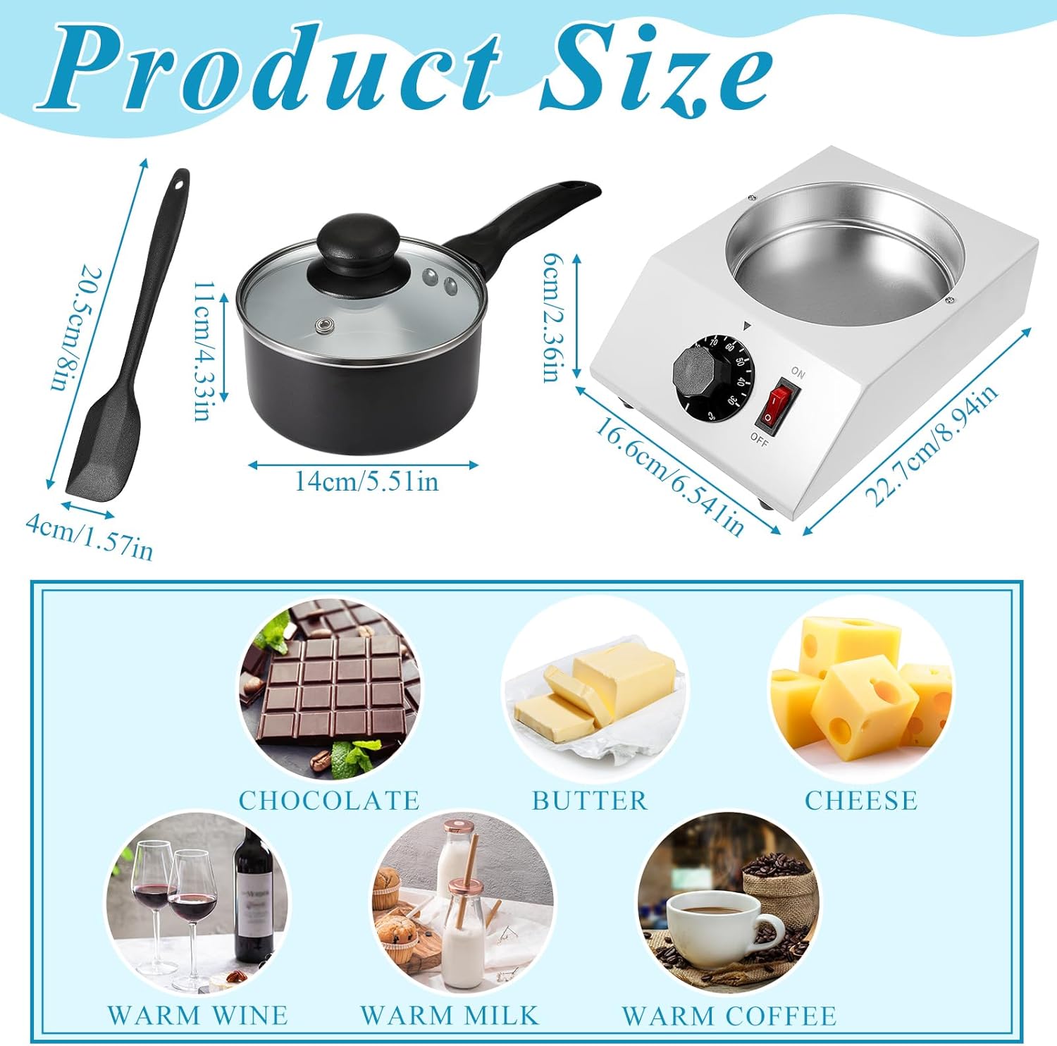 Chocolate Boiler Pot Electric Heating Chocolate Melting Tempering Machine with 1 Silicone Spatula Aluminum Boiler C57444