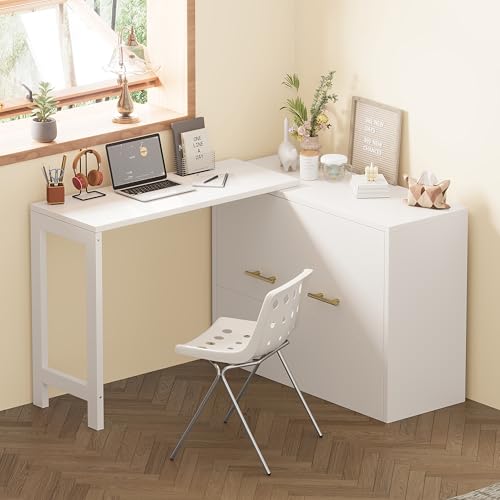 White Twin Folding Murphy Bed with Mattresses and Desk H653