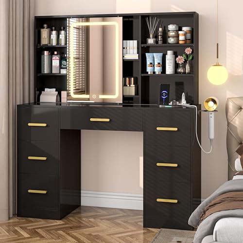 White 7 Drawer Vanity Desk with Mirror and Lights Z7077