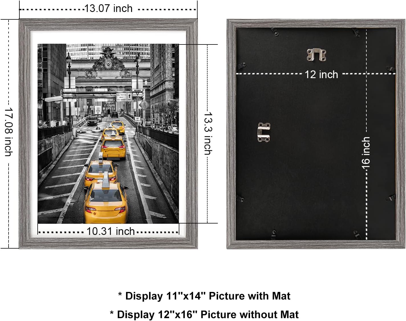 12x16 Solid Wood Picture Frame, Gray Y672