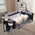 5-in-1 Pack and Play Baby Bassinet Bedside Sleeper with Diaper Changer Storage Bag Music Box Portable Baby Crib Carry Bag Foldable Playard Bassinet K851559