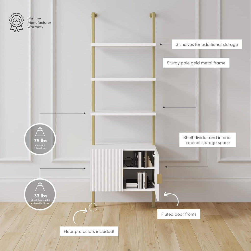 White Open Shelves Bookcase with Cabinet, Set of 2 L166407