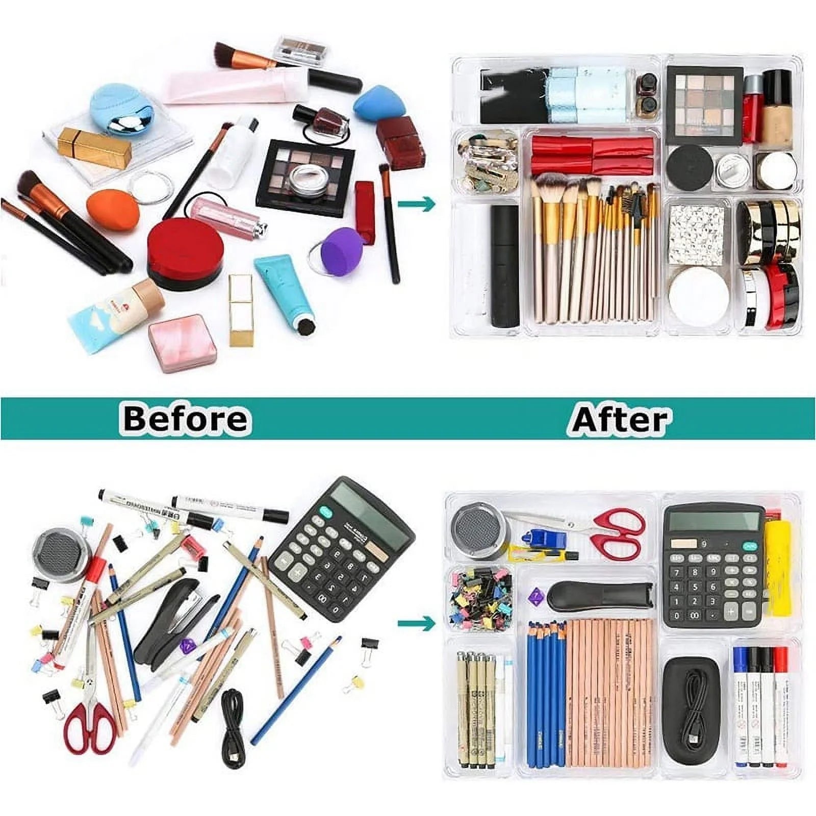 9 Pcs Clear Drawer Organizer Trays Assorted 4-Size Drawer Dividers K20834