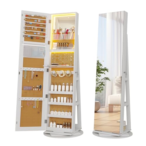 Black Swivel Jewelry Cabinet with Lights and Full Length Mirror P965