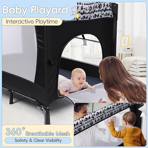 5-in-1 Pack and Play Baby Bassinet Bedside Sleeper with Diaper Changer Storage Bag Music Box Portable Baby Crib Carry Bag Foldable Playard Bassinet K851559