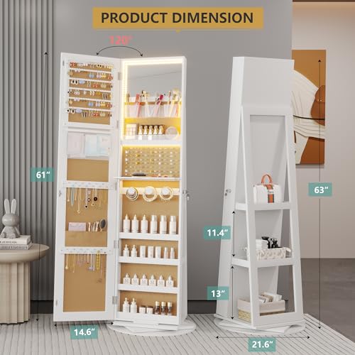 Black Swivel Jewelry Cabinet with Lights and Full Length Mirror P965