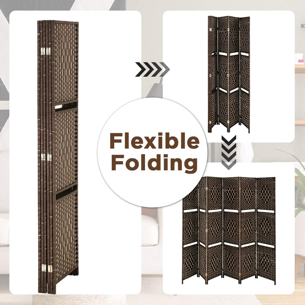 6 Ft Tall Wooden Folding Privacy Screen 6 Panel Room Divider with Shelves J918726
