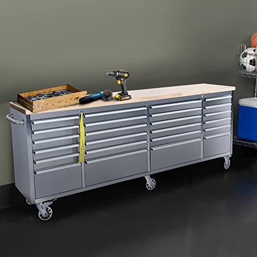 72-inch Tool Chest with 15 Drawers and Wheels, Rolling Tool Box with Wood Top N2256
