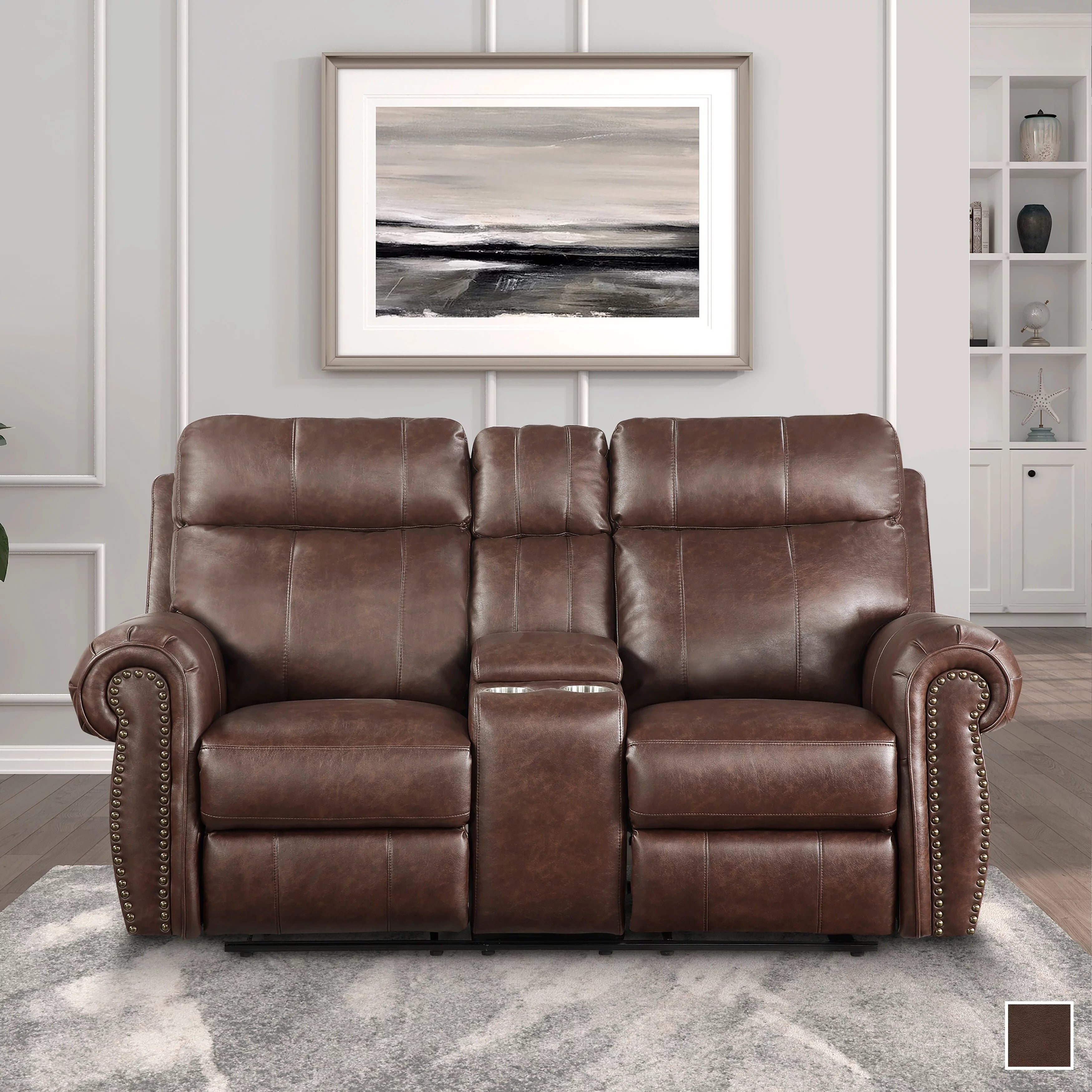 Brown Faux Leather Manual Double Reclining Loveseat O285