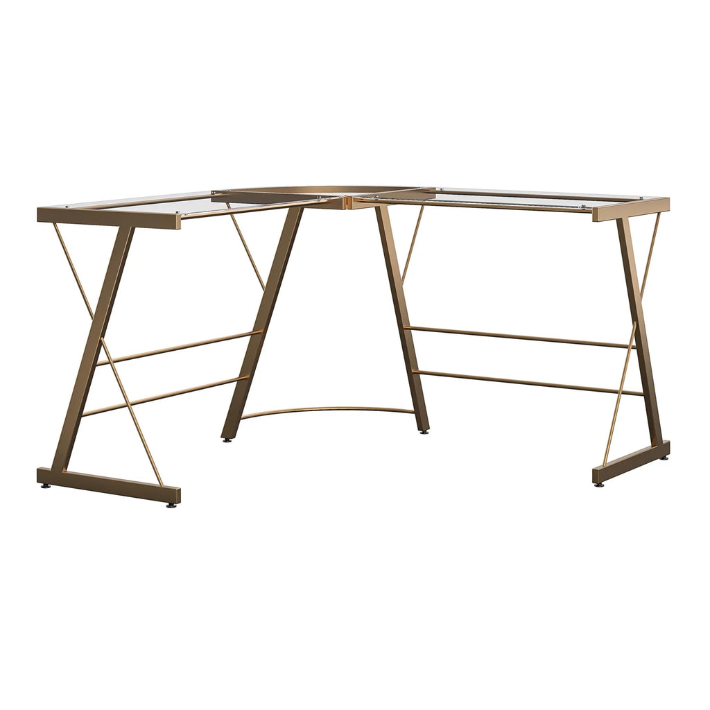 Gold Glass L-Shaped Computer Desk O336819