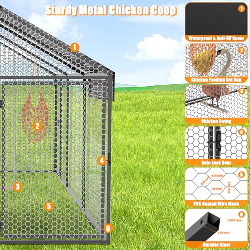 Large Metal Chicken Coop 120" L×40" W×40" H Heavy Duty Chicken Run Hen House with Waterproof Anti-UV Cover D7490