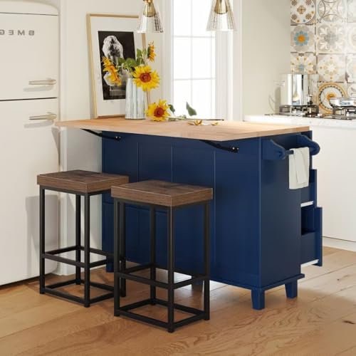 3-Piece White Kitchen Island Set with Storage Cabinet, Drawers and Towel Rack K368