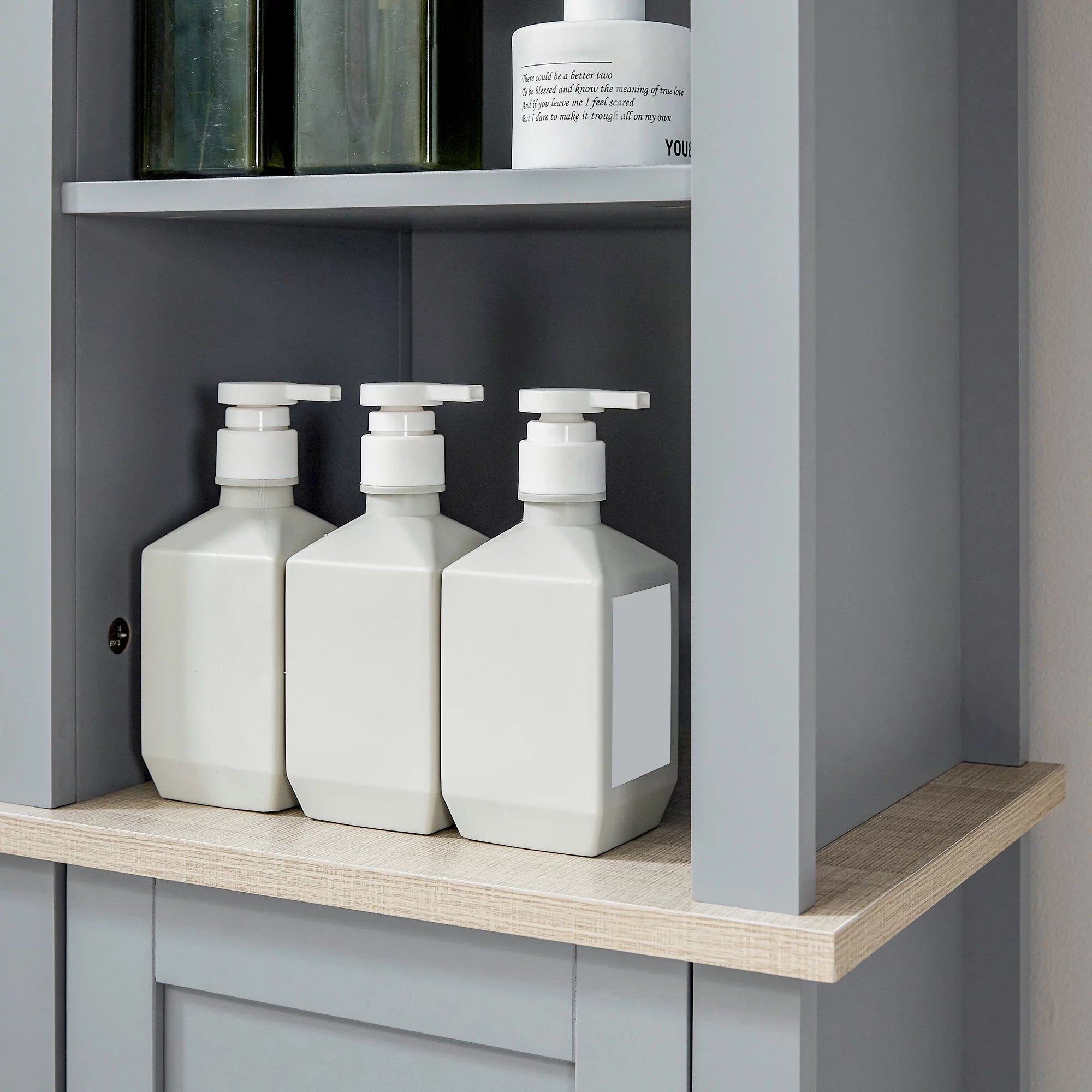 Grey Tall Bathroom Storage Cabinet with 3 Tier Shelf and Door T5481