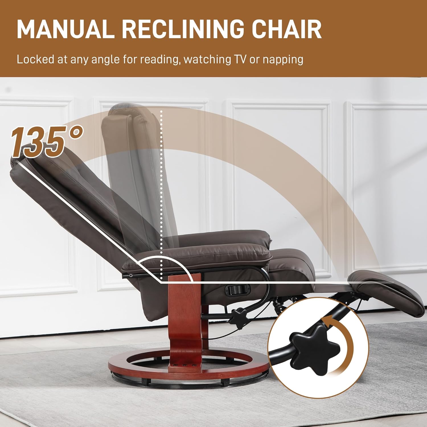 Brown PU Leather Manual Swivel Recliner Chair with Footrest S587819