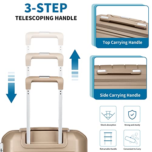 20" Carry On Luggage and 14" Mini Cosmetic Cases Travel Set Lightweight Polypropylene Hardside Suitcase with TSA Lock YKK Zipper Spinner Wheels (2 Piece Set, Ice Blue) Y27825