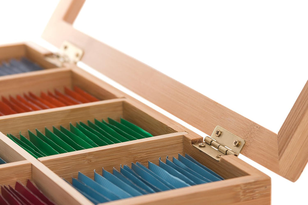 100% Bamboo Tea Box Storage Organizer, 8 Adjustable Compartments, Natural Wooden Finish A808
