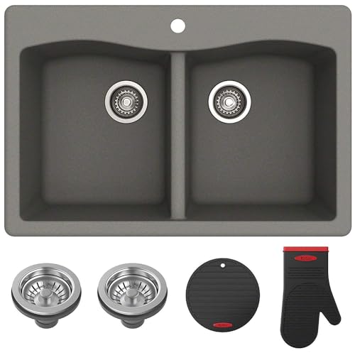 33” Dual Mount Single Bowl Granite Kitchen Sink in Black I558