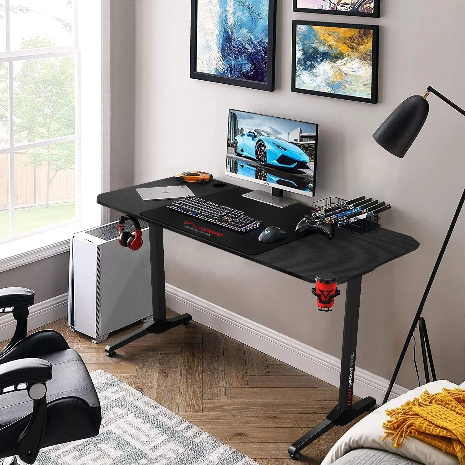55 Inch Ergonomic Gaming Desk with Full Desk Mouse Pad W213816