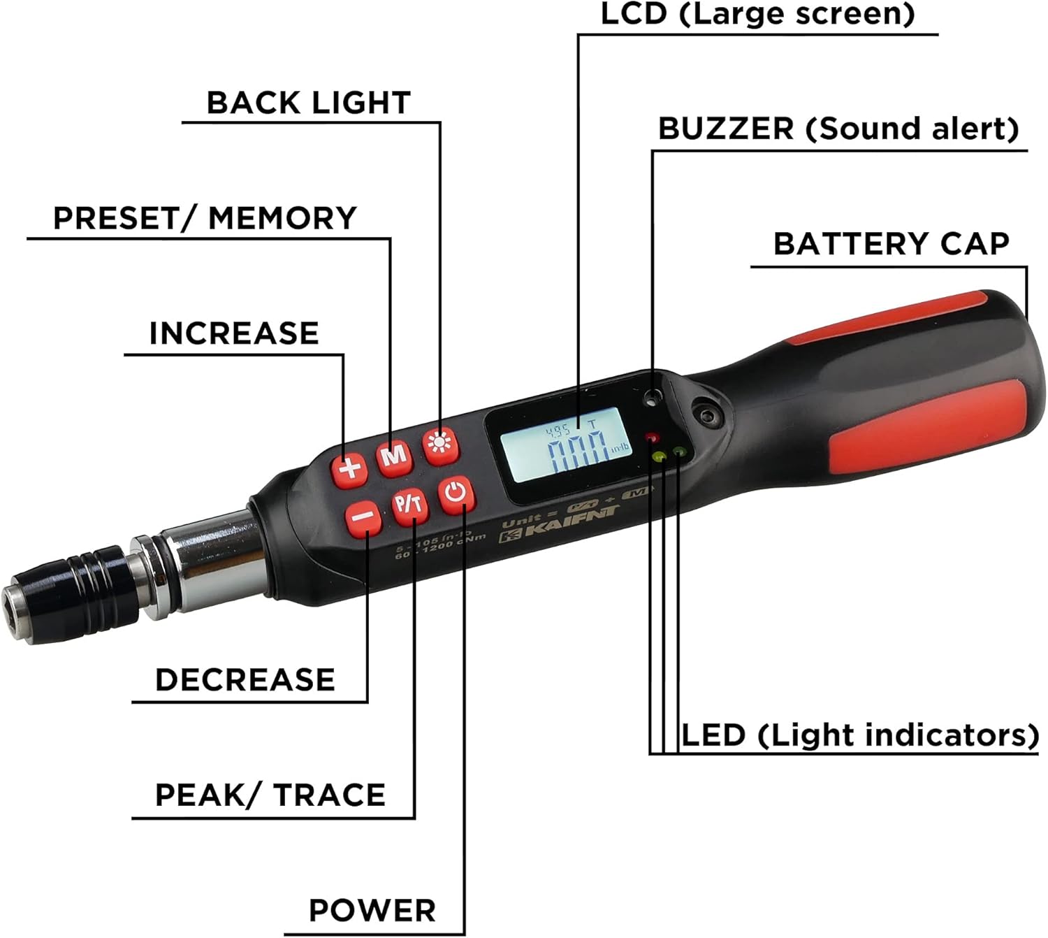 Digital Torque Screwdriver Wrench Set, 5 to 85 in·lbs U703