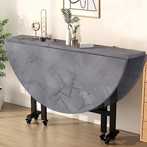 Folding Dining Table with 6 Wheels, Drawer and 2-Layer Storage Shelf, 130cm X923
