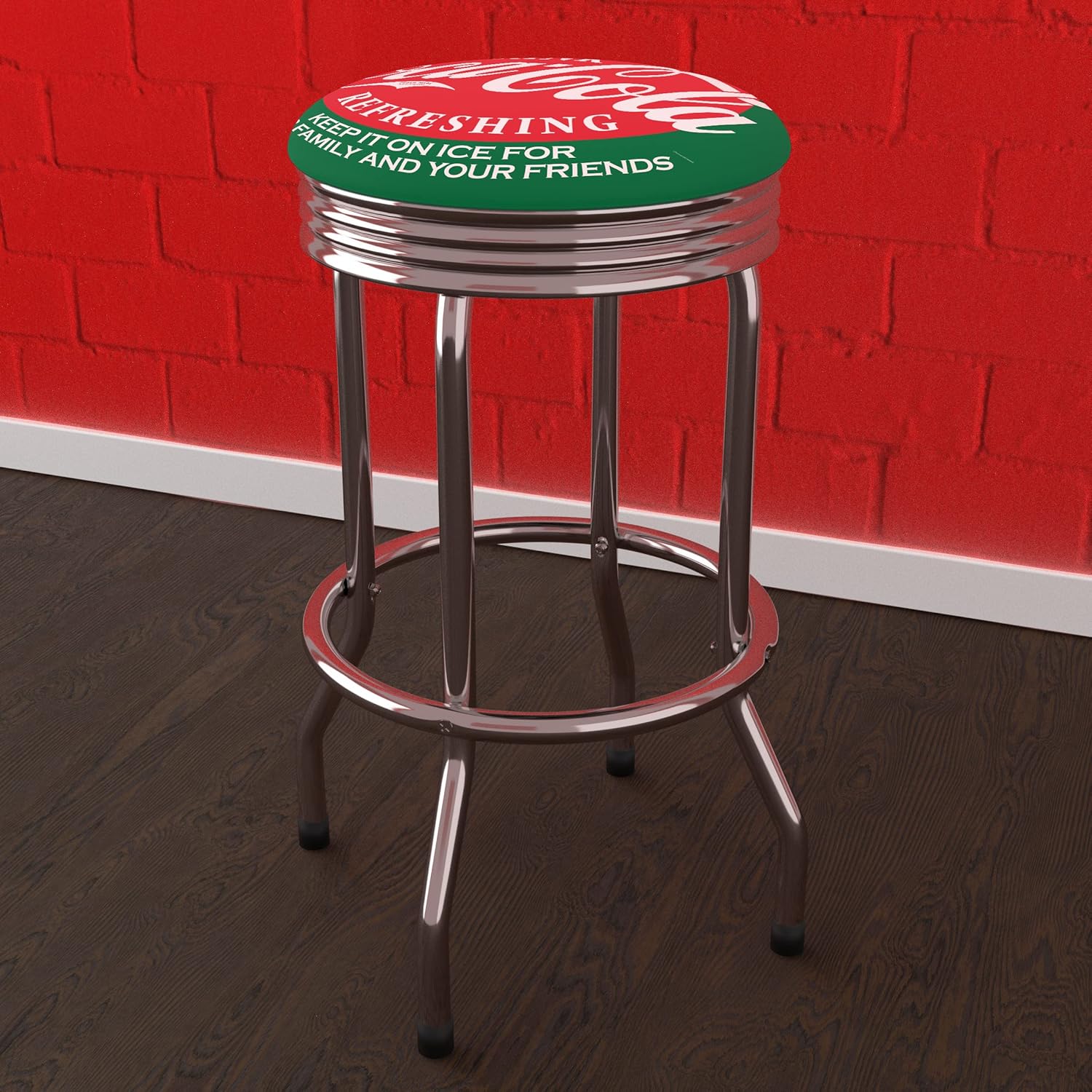 Bar Stool with Retro Chrome Ribbed Side Swivel Chair F48426