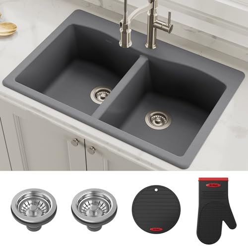 33” Dual Mount Single Bowl Granite Kitchen Sink in Black I558