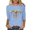 Women Love Heart Printed 3/4 Sleeve Round Neck Tee S970