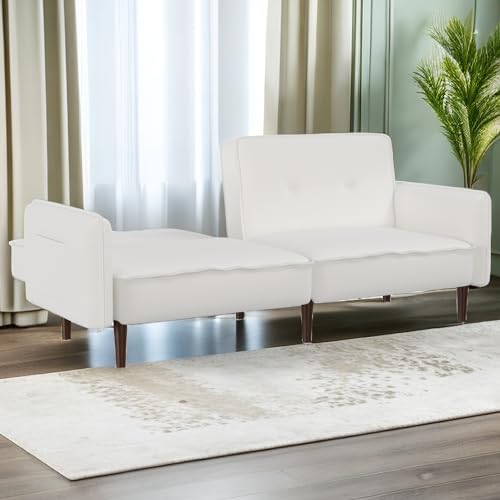 Pink Upholstered Convertible Futon Sofa Bed with 2 Pillows N56934